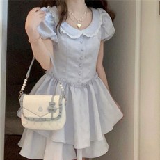 투니스 여성 슬림핏 프릴 단색 반소매 미니 원피스
