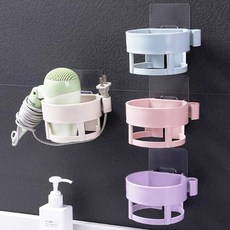 드림 1+1 드라이 기 걸이 헤어 꽂이 수납 정리 홀더 거치 대 부착 형 고데기 정리함 행거, 연보라+핑크, 1개