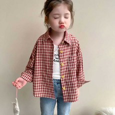 女童格子長袖襯衫 90-140cm 春秋兒童洋氣休閒外套