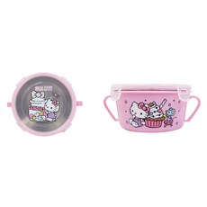 批發 台灣製 304不鏽鋼 兒童雙耳隔熱碗 便當盒 兒童餐碗 圓碗 保鮮碗 兒童小碗, 1個, 【KITTY】粉色