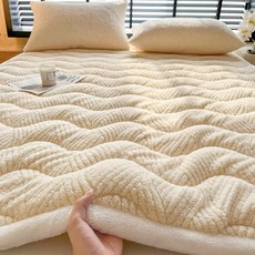 YANGTA 겨울 부드러운 극세사 매트리스 고정밴딩 누빔침대패드, 베이지