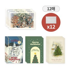 디어플레이스 크리스마스 일러스트 엽서+봉투, 12개, 05 혼합