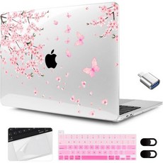 MEEgoodo for MacBook Pro 케이스 2022 13인치 2020 A2338 M2/M1 A2251 A2289 터치 ID 포함 키보드 웹캠 커버 트랙패드 필름 타입, Cherry Blossoms