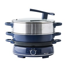 베스트하임 대용량 전기 멀티쿠커 4in1 찜기 전골팬 구이팬 핫플레이트 6L, 네이비