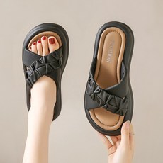 Modern Fashion 여성 빈티지 발편한 격자 키높이 슬리퍼