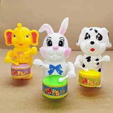 움직이는 태엽 장난감 드럼치는 코끼리 토끼 강아지 3종 세트 자동 작동완구, 3팩 드럼 토끼+개+코끼리(랜덤색상)