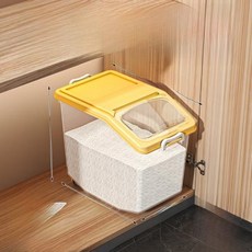 쌀 보관통 주방 위생용기 등급 보관함 습기 방지 곡물 통 북유럽 스타일 플라스틱 보관 용기, 10)투명한 노란색 - 15kg개 수납 가능 - 쌀