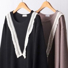 빅사이즈 옷 브이 레이스 티셔츠 111F587S 여성의류
