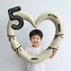 해피제이니 블랙 숫자 하트프레임 풍선 생일파티용품세트(프리레터링 시트지 포함) 포토존, 1세트, 5 크림하트