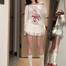 斜肩長袖T恤 女 白色 設計感上衣 夏季休閒塗鴉外搭防曬罩衫