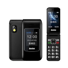 BENTEN 奔騰 F60 4G VoLTE 雙螢幕摺疊老人機 語音王 大按鍵大音量手機, 1個, 黑色,手機單配(含電池*1)