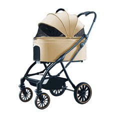 PetHaus 寵物推車 輕量化鋁合金車架 三折 一鍵收車 自動收折, 卡其色, 1個