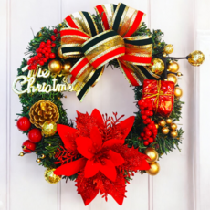 裝飾燈大師 25cm PVC花圈 - 台灣手做精緻盒裝, A款蘇格蘭紅, 1個