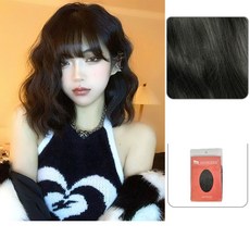 Makone 정수리 부분가발 가식 앞머리 자연스럽고 헴라인 가발 여자 단발머리 보송보송, 1개