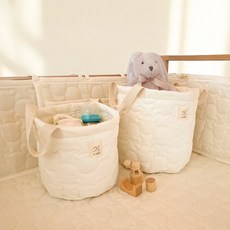 아이레빗 곰누빔 도톰 순면 원형 장난감 기저귀 수납 아기 바구니 아기 출산선물 용품, 1개, 아이보리