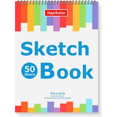 9인치 x 12인치 스케치북 2팩 50매 나선형 바운드 아트 애시드 프리 아티스트 드로잉 북 페이퍼 성인용 미술 용품 공예 활동 컬러링 스케치용 스케치 페이퍼, 9" x 12"(Pack of 2)
