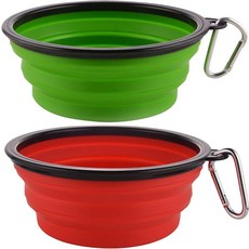 가디언즈 대형 접이식 개 그릇 34온스 여행용 워터 푸드 휴대용 접시 카라비너 클립 2팩그린+레드, Large,34oz, 34oz-Green&Red