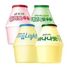 빙그레 단지우유 (바나나맛/메로나맛/딸기맛/바나나맛 라이트/투게더맛 택1), 바나나맛 4개 + 메로나맛 4개 + 딸기맛 4개, 240ml, 1세트