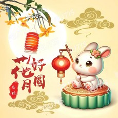 蝶谷巴特藝術紙 中秋花好月圓兔 33x33cm 16格圖, 1個, 22.5x22.5