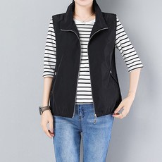 여성용 봄 중년 빅사이즈 숏 바람막이 조끼 캐주얼 민소매 자외선 차단 베스트