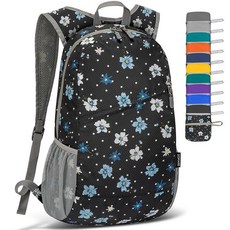 ZOMAKE 경량 패커블 백팩 20L 접이식 백팩 소형 데이팩 하이킹용 방수 데이 백 여행용, Black,floral Pattern