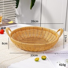 手工編織圓形雙抽耳收納籃, 圓形黃花色雙抽耳託籃33*8cm, 8層