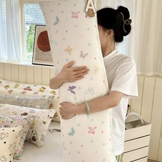 세탁 가능한 면 대형 베개 쿠션 긴 베개 분리형 세탁 가능 다리 받침용 여성 측면 수면 전용 베개 남성용, 40x115cm 베개 커버 [베개심 제외], 날아다니는 화려한 나비들