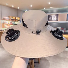 防紫外線大帽檐太陽能雙風扇漁夫帽 夏季戶外登山釣魚遮陽必備, 卡其色, 卡其色