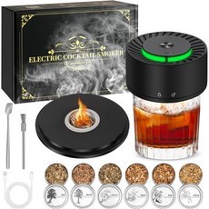위스키 스모커 키트 셰이커 훈연건 전기 훈제기 키트6개 목재칩 포함 LED 조명이 있는 충전식 칵테일