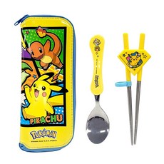 韓國正版 POKEMON 皮卡丘精靈寶可夢不鏽鋼學習筷餐盤組，兒童餐具，左右手適用，可換造型, 1個, 學習筷湯匙+收納包
