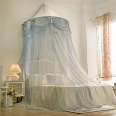 半圓式少女吊頂蚊帳掛鉤免打孔安裝可摺疊公主唯美浪漫風落地蚊帳, 半圓吊頂蚊帳-藍靛