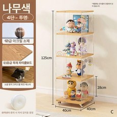 아크릴 진열장 투명 센서 보관함 명품가방 모듈 수납장, 5mm 두꺼운 측면 패널 내추럴 우드 4칸