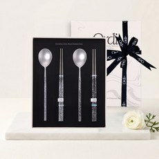 오디스틱스 윤슬 컬렉션 윤슬 레트로자개 한식 부부수저 선물세트 4P + 쇼핑백 포함, 1세트, 숟가락 2개 + 젓가락 2매, 윤슬 + 레트로자개