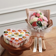 엠케이크 Special 떡케이크 D 선물세트 생일 케익 기념 생신 칠순, S 떡케이크 D+꽃다발12+리본문구+거치대, 1세트, 1.5kg