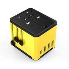 라이트닝웍스 3USB + C타입 포함 여행용 프리미엄 멀티 어댑터 가방포함, 옐로우, 1개