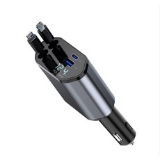 多接口車載充電器，Type-C/USB多協議快充，電壓顯示，適用多種車型, 黑色, 120W快充【自帶雙線-車型通用】