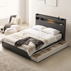 [수도권 지정배송] 프린홈 루시아 LED 루바 리노 서랍 SS/Q 침대프레임 (매트제외), 그레이화이트