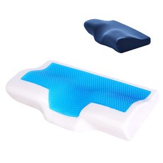 린보 프리미엄 냉감 쿨젤 메모리폼 경추베개 고탄성 숙면 베개 + 커버 세트, 네이비, 1개