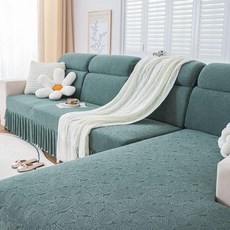 沙發套罩 萬能通用型 高彈力罩 四季全包 防塵 防滑 厚實, 1個, 裙邊款樹葉-綠色,直排沙發坐墊套裝一：3單人坐墊套