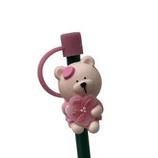 귀여운 캐릭터 텀블러 실리콘 빨대 마개 커버 50종 모음 뚜껑 꽃 동물 러브 7mm, 1개, 벚꽃곰