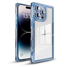 IAIYOXI 아이폰 17 프로 맥스용 직사각형 글리터 블링 다이아몬드 케이스 귀여운 럭셔리 스파클리 커버 풀 카메라 보호 소프트 TPU 범퍼 충격 방지 슬림 폰 케이스 여, iPhone 14, 블루