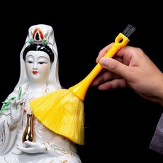 佛像清潔套裝 佛塵掃 淨佛巾 佛堂用品, 1個, 柔軟佛塵掃 佛堂必備 細密毛刷,黃色佛塵巾：1張裝 單一張佛塵巾