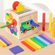 木製形狀配對認知分類盒 幼兒園啟蒙早教玩具 0-3歲寶寶益智遊戲盒, 顏色分類盒0 28kg, 1個
