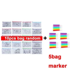 DIY 페인트 문구류 보관 가방 자유롭게 그래피티 컬러 충전 부직포 원단 연필 마커 펜 드로잉 장난감, 03 10bag with marker