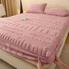 2025 버블 360도 랩형 밀크 싱글 침대보 모자형 플리스 매트리스 따뜻한 탄력있는 침대 커버 스트랩 단색, 150X200X25CM 1PCS, d lv