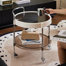 邊桌茶几咖啡桌, 可移動多用茶几-圓兩層(黑), 1件