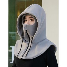 男女通用機車頭套：搖粒絨加厚保暖，騎行防風面罩，可搭配安全帽, 灰色【拉鏈雙帽】