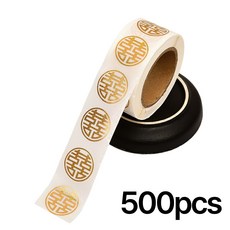 전통문양 금박 홀로그램 스티커, 골드(500PCS 1롤)