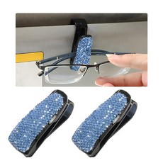 WEVDN 자동차 선바이저 여성용 클립 패션 홀더 선글라스 2개 행거 블링 안경 여아용, 라이트 블루