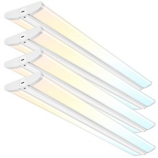 와트 루멘 CCT 가능한 하이콜리티 4FT LED 랩어라운드 라이트 55W 65W 75W 5500lm 6500lm 7500lm 3000K 4000K 5000K 플러시 마운트, White-3CCT, 4FT-4Pack